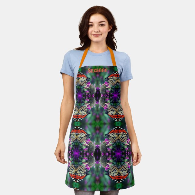 Monarch Butterfly On Flower Abstract Personalized Apron (Worn)