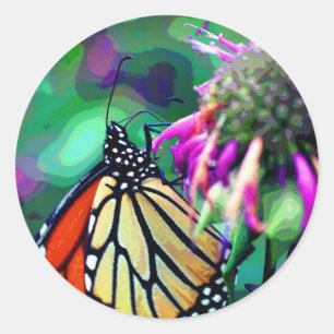 Monarch Butterfly On Flower Art  Classic Round Sticker