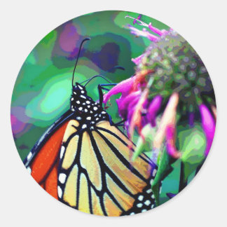 Monarch Butterfly On Flower Art  Classic Round Sticker