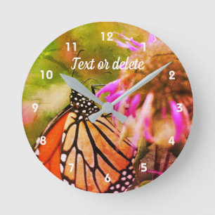 Monarch Butterfly On Flower Art Personalized Round Clock