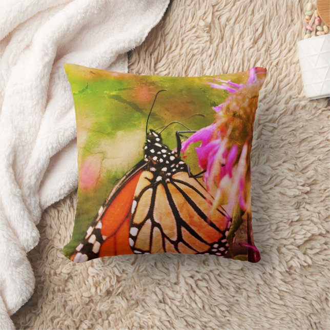 Monarch Butterfly On Flower Art Throw Pillow (Blanket)