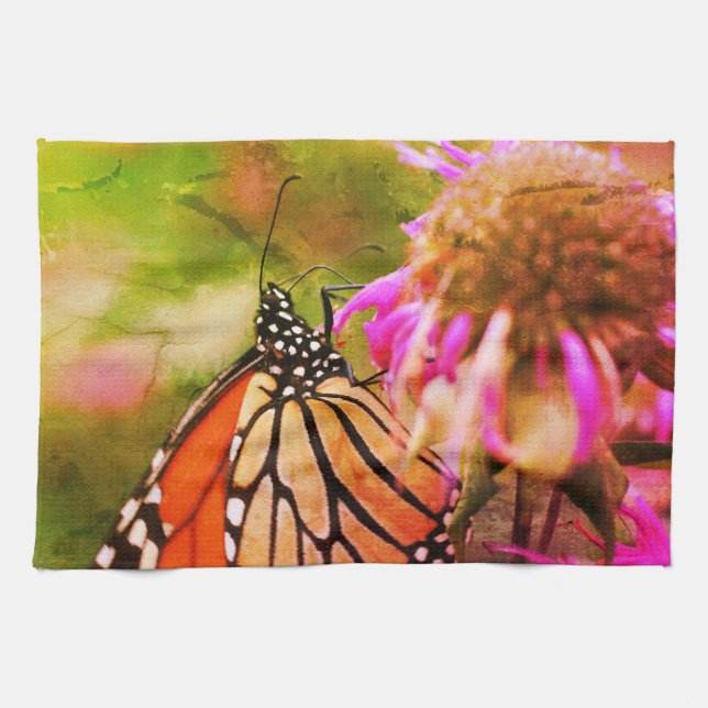 Monarch Butterfly On Flower Close Up Abstract  Kitchen Towel (Horizontal)