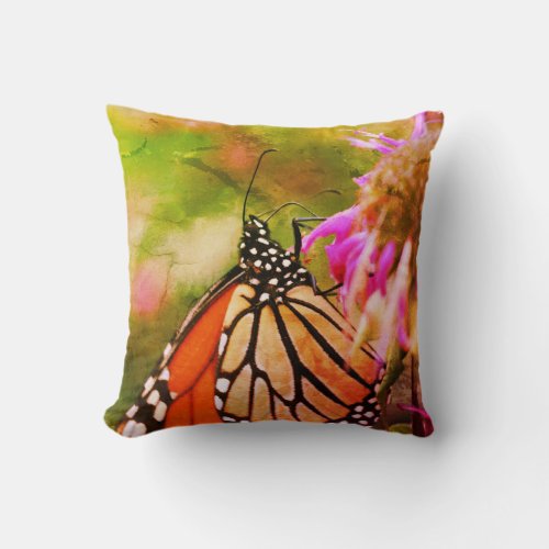 Monarch Butterfly On Flower Close Up Abstract  Throw Pillow