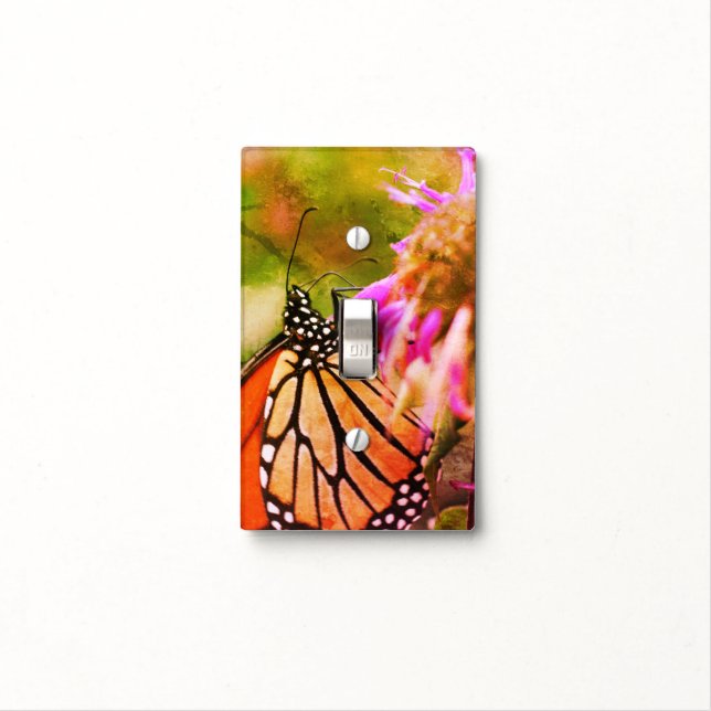 Monarch Butterfly On Flower Close Up Art Light Switch Cover (In Situ)