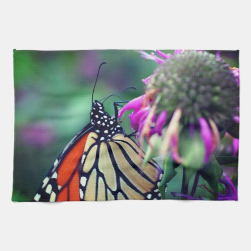 Monarch Butterfly On Flower Close Up   Kitchen Towel