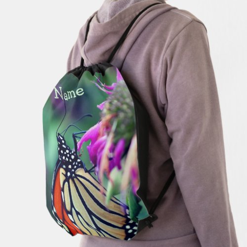 Monarch Butterfly On Flower Close Up Personalized Drawstring Bag