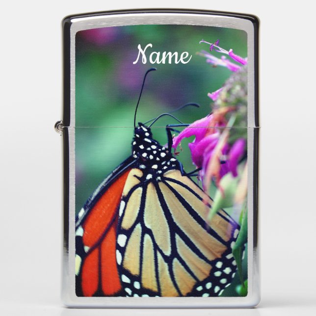 Monarch Butterfly On Flower Close Up Personalized Zippo Lighter (Front)