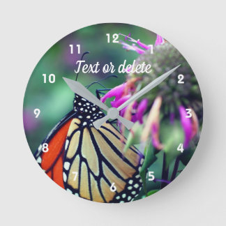 Monarch Butterfly On Flower Personalized Round Clock