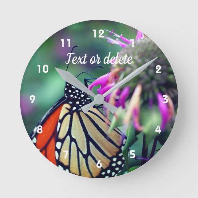 Monarch Butterfly On Flower Personalized   Round Clock (Front)