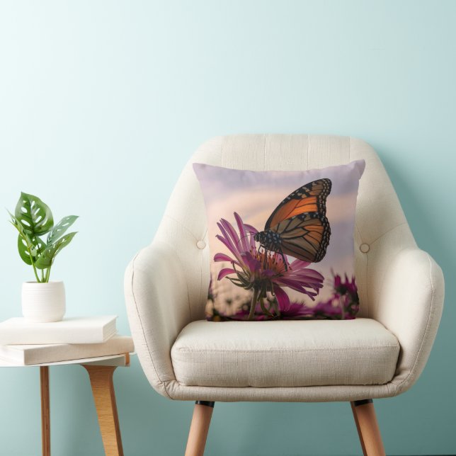 Monarch Butterfly on Flower Throw Pillow (Chair)