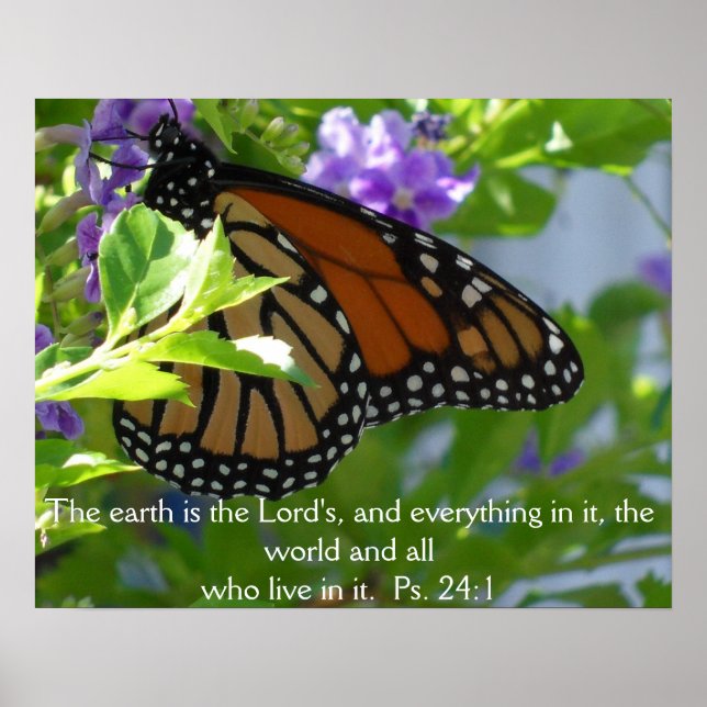 Monarch Butterfly on Flowers w/ Bible Verse Poster (Front)