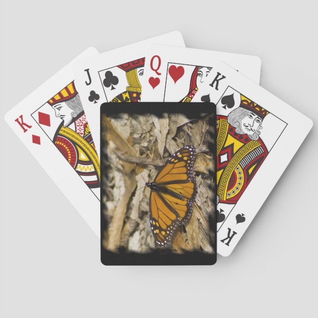 Monarch Butterfly on Ground Black edge Poker Cards (Back)