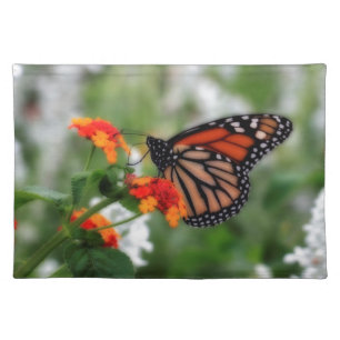 Monarch Butterfly on Orange and Red Lantana Cloth Placemat