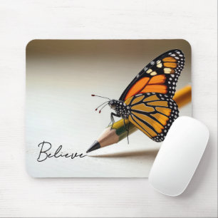 Monarch Butterfly On Pencil With Text Mouse Pad