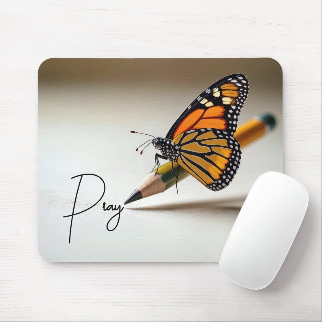 Monarch Butterfly On Pencil With Text Mouse Pad (With Mouse)