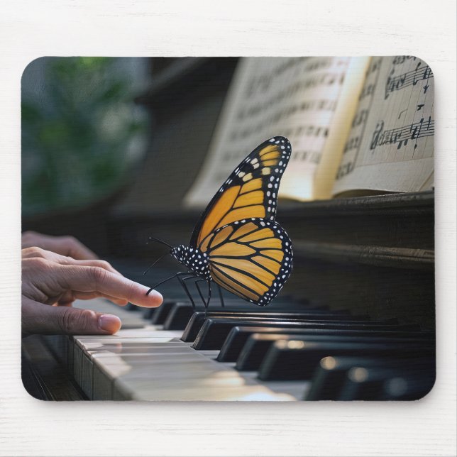 Monarch Butterfly On Piano Keyboard Mouse Pad (Front)