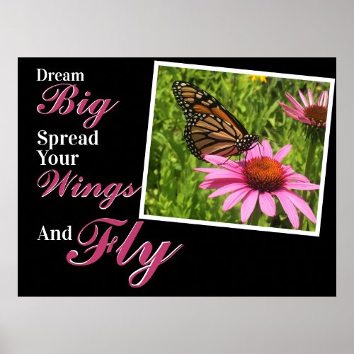 Monarch Butterfly on Pink Flower Dream Big And Fly Poster