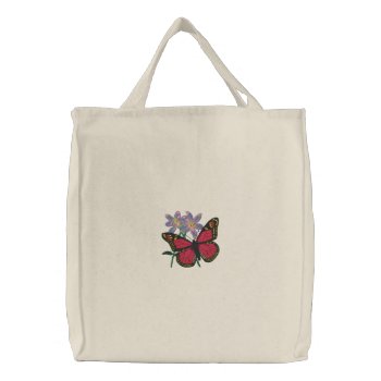 Monarch Butterfly On Pink Flower Embroidered Bag by pjwuebker at Zazzle