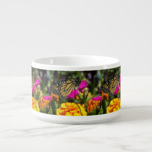 Monarch Butterfly on Pink Marigold Chilli Bowl