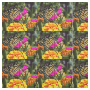 Monarch Butterfly on pink marigold Fabric