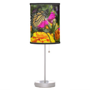 Monarch Butterfly on Pink Marigold Flower Table Lamp