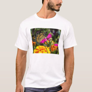 Monarch butterfly on pink marigold-kids shirt