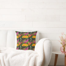 Monarch Butterfly on Pink Marigold Throw Pillow