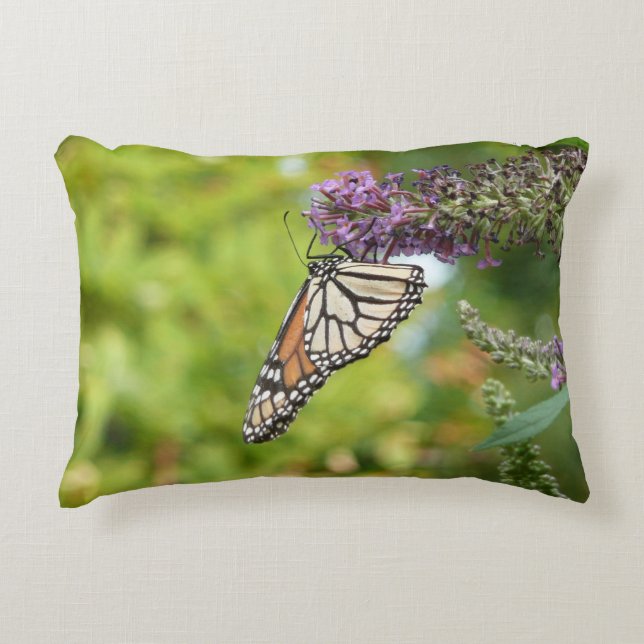 Monarch Butterfly on Purple Butterfly Bush Accent Pillow (Front)