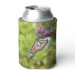 Monarch Butterfly on Purple Butterfly Bush Can Cooler