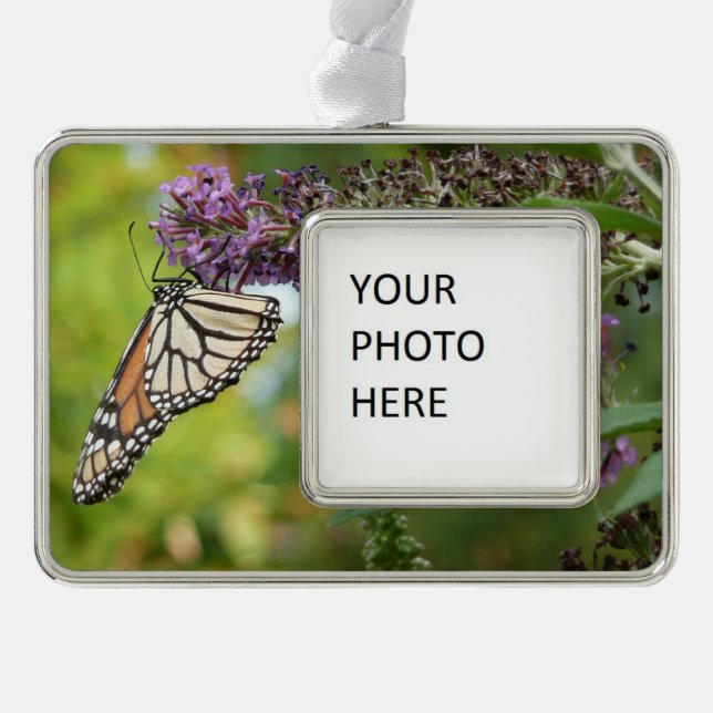 Monarch Butterfly on Purple Butterfly Bush Christmas Ornament (Front)