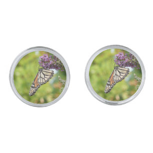 Monarch Butterfly on Purple Butterfly Bush Cufflinks