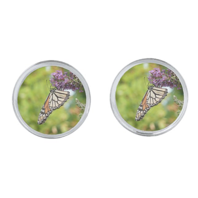Monarch Butterfly on Purple Butterfly Bush Cufflinks (Front)