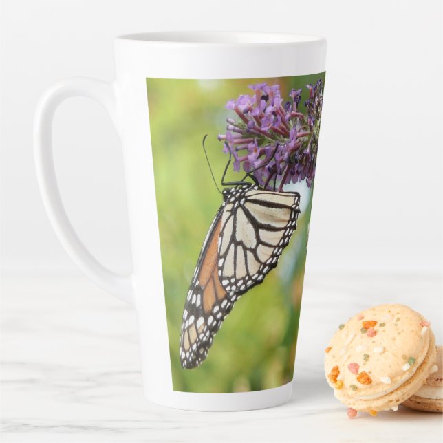 Monarch Butterfly on Purple Butterfly Bush Latte Mug (In Situ)