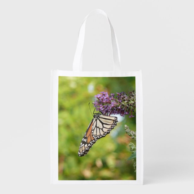 Monarch Butterfly on Purple Butterfly Bush Reusable Grocery Bag (Front)