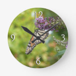 Monarch Butterfly on Purple Butterfly Bush Round Clock