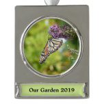 Monarch Butterfly on Purple Butterfly Bush Silver Plated Banner Ornament