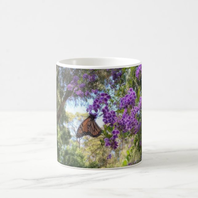 Monarch Butterfly on Purple Flowers Coffee Mug (Center)