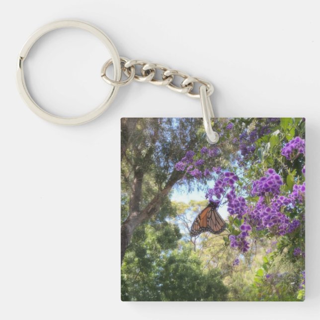 Monarch Butterfly on Purple Flowers Keychain (Front)