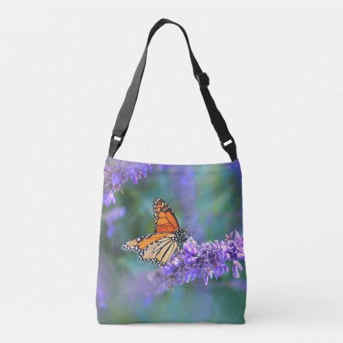 Monarch Butterfly on Purple lilac Flower Crossbody Bag