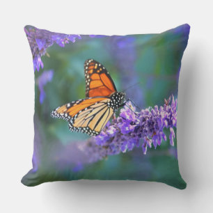 Monarch Butterfly on Purple lilac Flower Throw Pillow