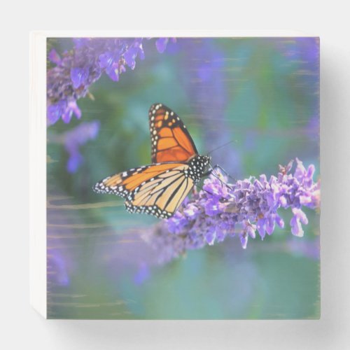 Monarch Butterfly on Purple lilac Flower Wooden Box Sign