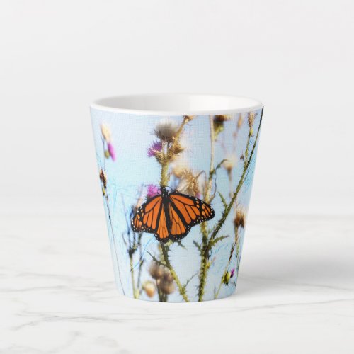 Monarch Butterfly on Purple Thistle Bush Latte Mug