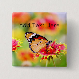 Monarch Butterfly on Red and Yellow Flower Button