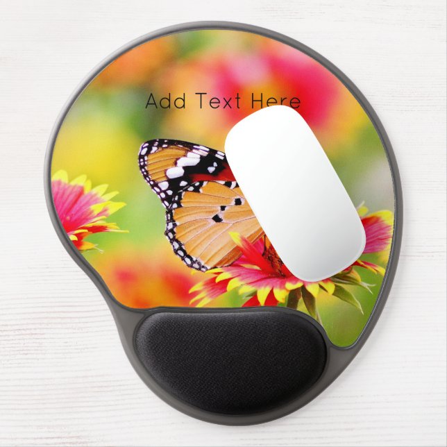Monarch Butterfly on Red and Yellow Flower Gel Mouse Pad (Left Side)