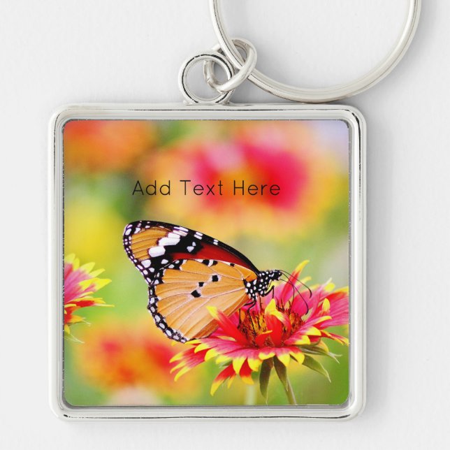 Monarch Butterfly on Red and Yellow Flower Keychain (Front)