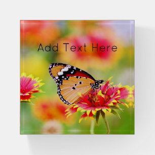 Monarch Butterfly on Red and Yellow Flower Paperweight