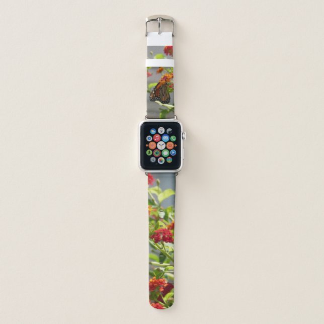 Monarch Butterfly on Red Butterfly Bush Apple Watch Band (Front)