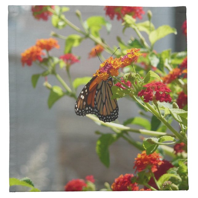 Monarch Butterfly on Red Butterfly Bush Cloth Napkin (Front)