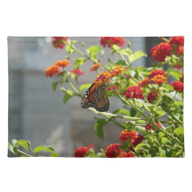 Monarch Butterfly on Red Butterfly Bush Cloth Placemat (Front)