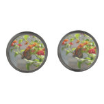 Monarch Butterfly on Red Butterfly Bush Cufflinks